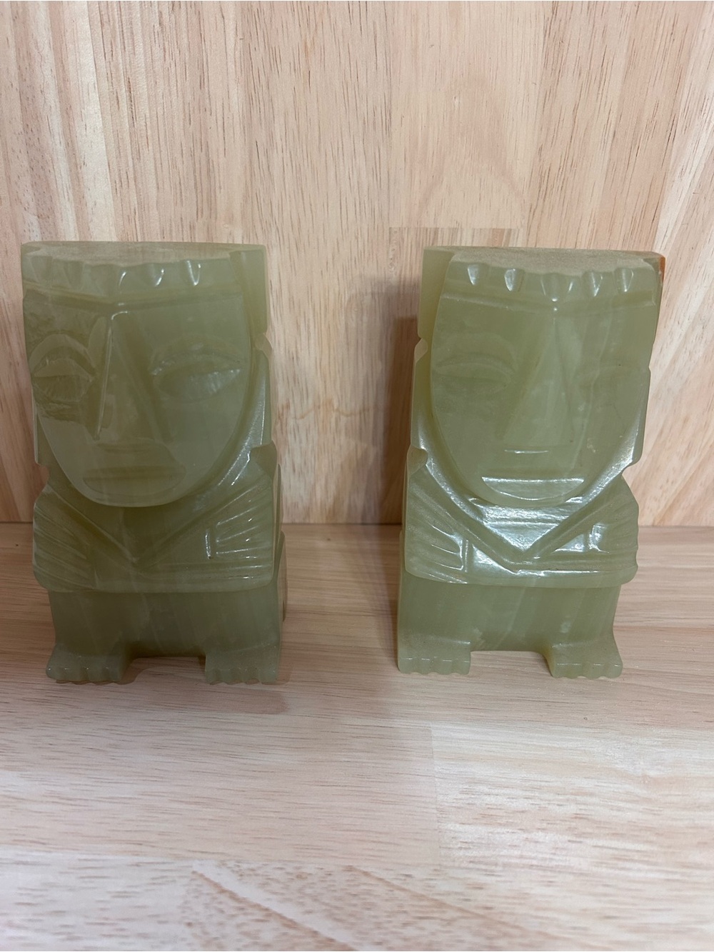 Green marble stone HEAVY Carved Bookends green